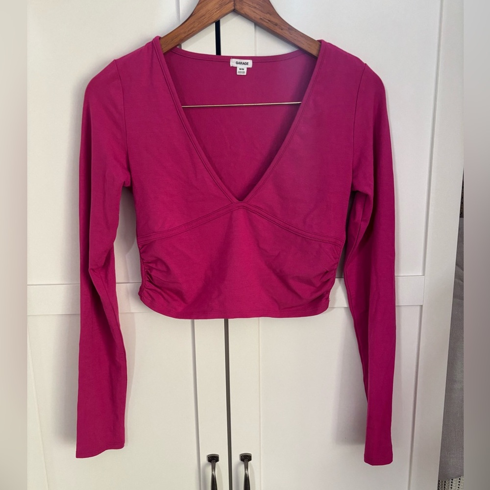 Garage Fuchsia V-Neck Long Sleeve crop Top